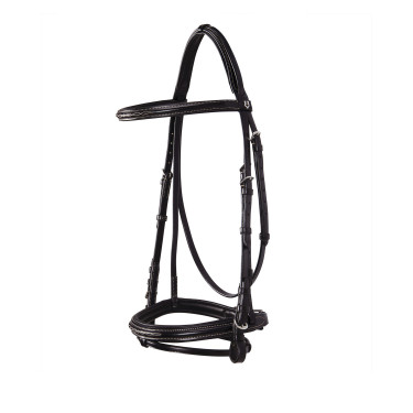 Bride anglaise en cuir avec broderies Deco Equestro Marron foncé