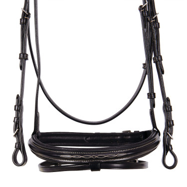 Engelse leren hoofdstel met Deco Equestro borduursels Donkerbruin