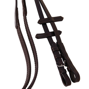 Bride anglaise en cuir avec broderies Deco Equestro Marron foncé