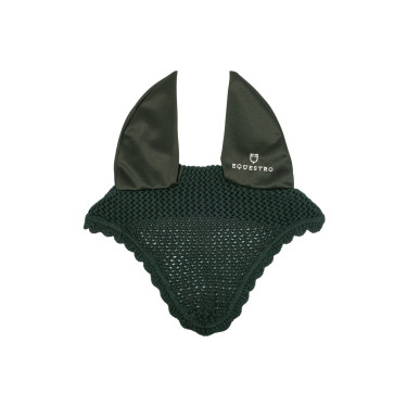Bonnet anti-mouches poney en coton avec oreilles élastiques Equestro Vert