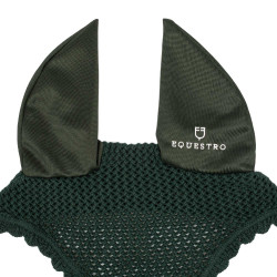 Bonnet anti-mouches poney en coton avec oreilles élastiques Equestro Vert