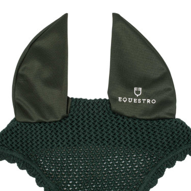 Bonnet anti-mouches poney en coton avec oreilles élastiques Equestro Vert