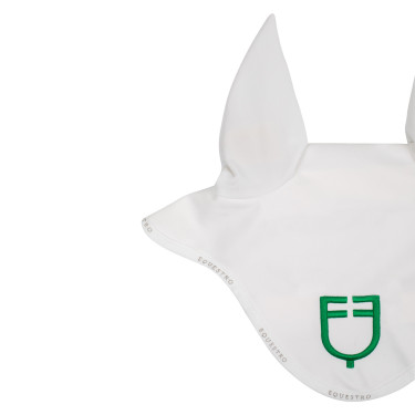 Bonnet anti-mouches en tissu technique avec logo multicolore Equestro Blanc / blanc / vert patriote