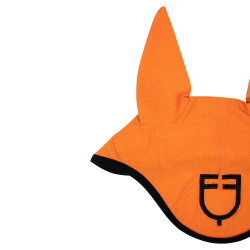 Anti-vliegen oornetje van geperforeerde stof met logo Black Line Edition Equestro Oranje