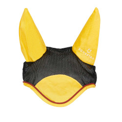 Bonnet anti-mouches en coton et microfibre Equestro Noir / rouge / jaune Bonnet anti-mouches en coton et microfibre Equestro Noir / rouge / jaune