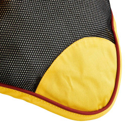 Bonnet anti-mouches en coton et microfibre Equestro Noir / rouge / jaune Bonnet anti-mouches en coton et microfibre Equestro Noir / rouge / jaune