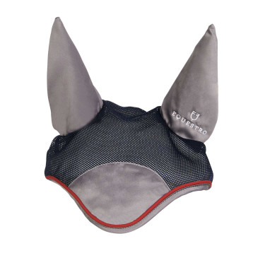 Bonnet anti-mouches en coton et microfibre Equestro Marine / rouge / gris Bonnet anti-mouches en coton et microfibre Equestro Marine / rouge / gris