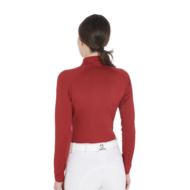 Base layer ajusté manches longues femme en tissu technique Equestro Bordeaux / blanc