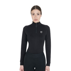 Dames nauwsluitende basislaag met lange mouwen in technisch stof Equestro Zwart / wit Dames nauwsluitende basislaag met lange mouwen in technisch stof Equestro Zwart / wit