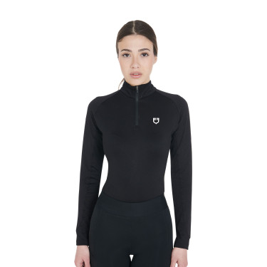 Dames nauwsluitende basislaag met lange mouwen in technisch stof Equestro Zwart / wit Dames nauwsluitende basislaag met lange mouwen in technisch stof Equestro Zwart / wit