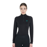 Dames nauwsluitende basislaag met lange mouwen in technisch stof Equestro Zwart / wit Dames nauwsluitende basislaag met lange mouwen in technisch stof Equestro Zwart / wit