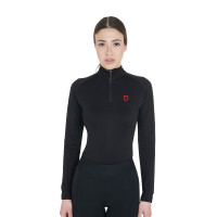 Base layer ajusté manches longues femme en tissu technique Equestro Noir / blanc