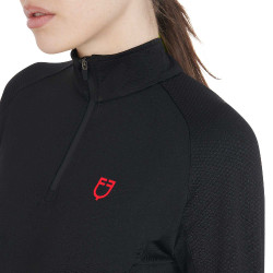 Base layer ajusté manches longues femme en tissu technique Equestro Noir / rouge