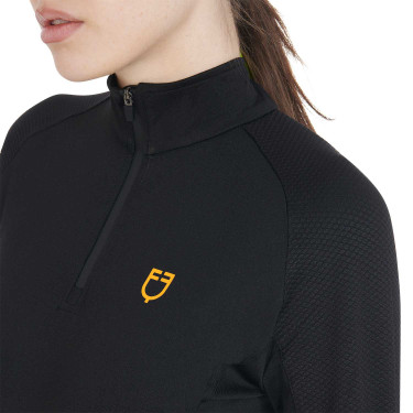 Base layer ajusté manches longues femme en tissu technique Equestro Noir / jaune