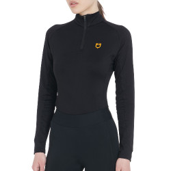 Base layer ajusté manches longues femme en tissu technique Equestro Noir / jaune