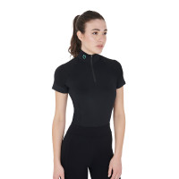 Aansluitende basislaag met korte mouwen voor dames in technisch materiaal Equestro Zwart / smaragd Aansluitende basislaag met korte mouwen voor dames in technisch materiaal Equestro Zwart / smaragd