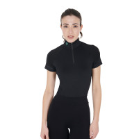 Aansluitende basislaag met korte mouwen voor dames in technisch materiaal Equestro Zwart / smaragd Aansluitende basislaag met korte mouwen voor dames in technisch materiaal Equestro Zwart / smaragd