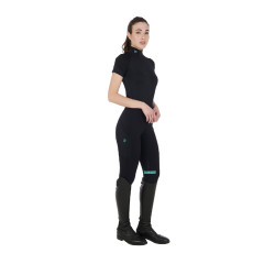 Base layer ajusté manches courtes femme en tissu technique Equestro Noir / émeraude Base layer ajusté manches courtes femme en tissu technique Equestro Noir / émeraude