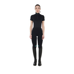 Base layer ajusté manches courtes femme en tissu technique Equestro Noir / émeraude Base layer ajusté manches courtes femme en tissu technique Equestro Noir / émeraude