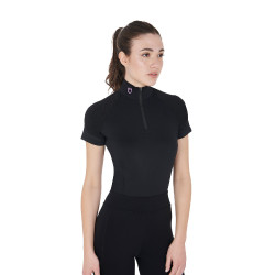 Base layer ajusté manches courtes femme en tissu technique Equestro Noir / lila