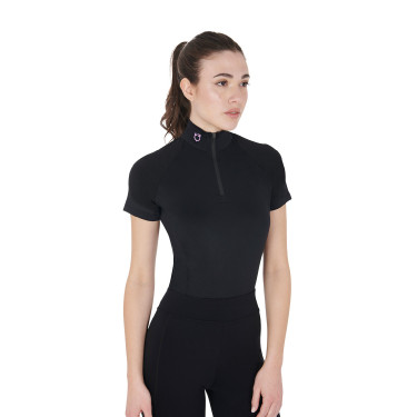 Base layer ajusté manches courtes femme en tissu technique Equestro Noir / lila