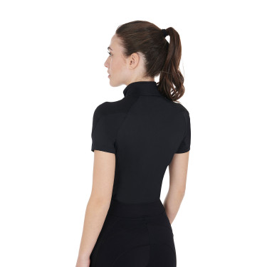 Base layer ajusté manches courtes femme en tissu technique Equestro Noir / lila