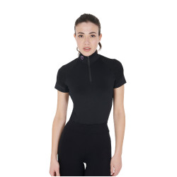 Aansluitende basislaag met korte mouwen voor dames in technisch materiaal Equestro Zwart / lila Aansluitende basislaag met korte mouwen voor dames in technisch materiaal Equestro Zwart / lila