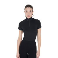 Base layer ajusté manches courtes femme en tissu technique Equestro Noir / lila