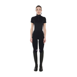Aansluitende basislaag met korte mouwen voor dames in technisch materiaal Equestro Zwart / lila Aansluitende basislaag met korte mouwen voor dames in technisch materiaal Equestro Zwart / lila