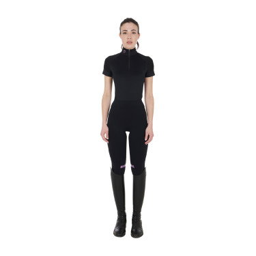 Aansluitende basislaag met korte mouwen voor dames in technisch materiaal Equestro Zwart / lila Aansluitende basislaag met korte mouwen voor dames in technisch materiaal Equestro Zwart / lila