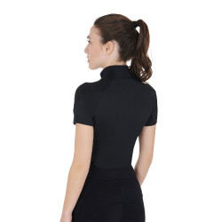 Base layer ajusté manches courtes femme en tissu technique Equestro Noir / rouge