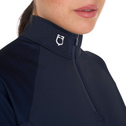 Aansluitende basislaag met korte mouwen voor dames in technisch materiaal Equestro Marine blazer / wit Marineblauw