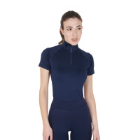 Aansluitende basislaag met korte mouwen voor dames in technisch materiaal Equestro Marine blazer / zwart Marineblauw