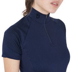 Base layer ajusté manches courtes femme en tissu technique Equestro Marine blazer / noir Bleu marine