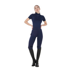 Base layer ajusté manches courtes femme en tissu technique Equestro Marine blazer / noir Bleu marine