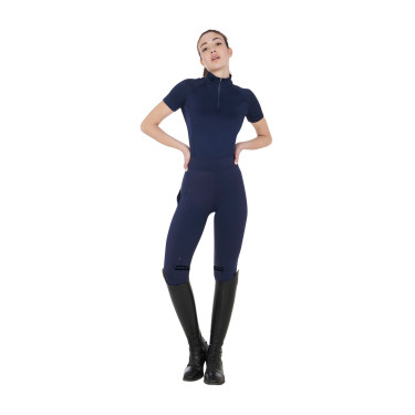 Base layer ajusté manches courtes femme en tissu technique Equestro Marine blazer / noir Bleu marine
