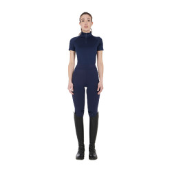 Base layer ajusté manches courtes femme en tissu technique Equestro Marine blazer / noir Bleu marine