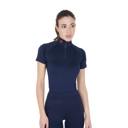 Aansluitende basislaag met korte mouwen voor dames in technisch materiaal Equestro Marine / rood Blauw