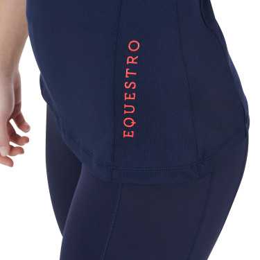 Aansluitende basislaag met korte mouwen voor dames in technisch materiaal Equestro Marine / rood Blauw