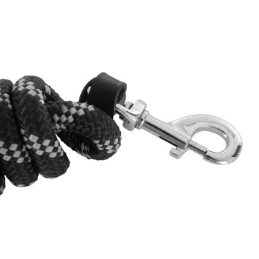 Gevlochten Nylon Longe Acavallo met Leren Uiteinde Zwart