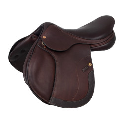 Selle de saut Roma avec arçon en bois et cuir double Acavallo Marron foncé