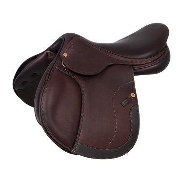 Selle de saut Roma avec arçon en bois et cuir double Acavallo Marron foncé