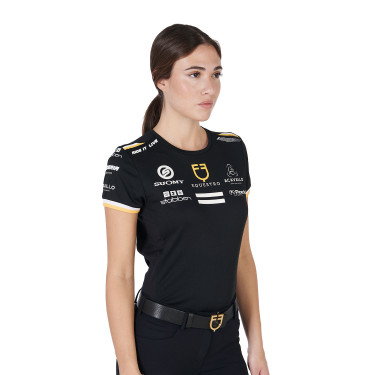 T-shirt d'entraînement GP femme en tissu technique avec multi-logo Equestro Noir