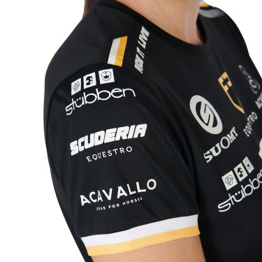Dames trainings-T-shirt GP van technisch materiaal met multi-logo Equestro Zwart