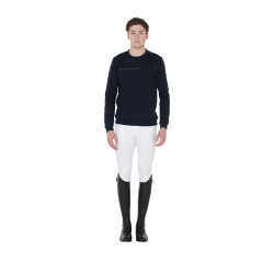 Sweat en interlock homme avec col rond Equestro Marine Bleu marine