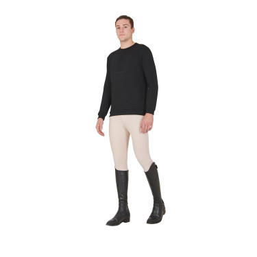 Sweat d'hiver homme avec col rond en coton Equestro Noir