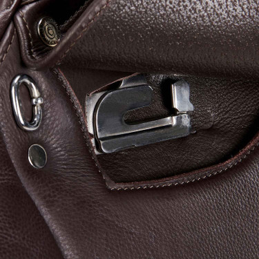 Dubbele leren springzadel Meredith Equestro Donkerbruin