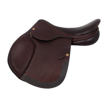 Selle de saut Roma avec arçon en bois et cuir double Acavallo Marron foncé
