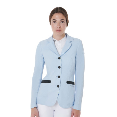 Veste de concours perforée femme 4 boutons Equestro Bleu ciel Veste de concours perforée femme 4 boutons Equestro Bleu ciel