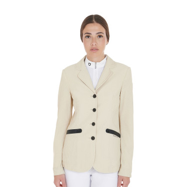 Veste de concours perforée femme 4 boutons Equestro Beige Veste de concours perforée femme 4 boutons Equestro Beige
